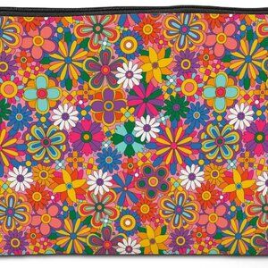 Retro Hippie Flowers Makeup Bag Floral Lovers Gift Vintage Flower Cosmetic Bag M